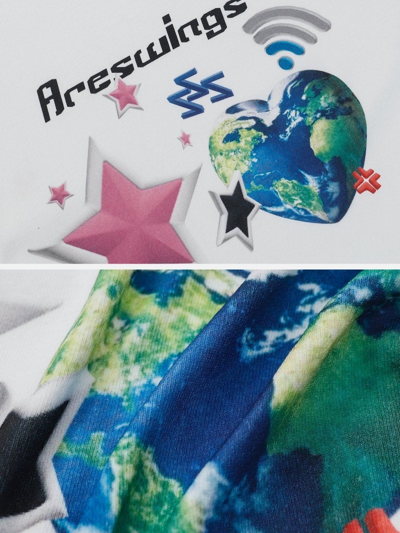 T Shirts Aelfric Eden Heart-shaped Earth Print Tee Blanche | OYI-43976242